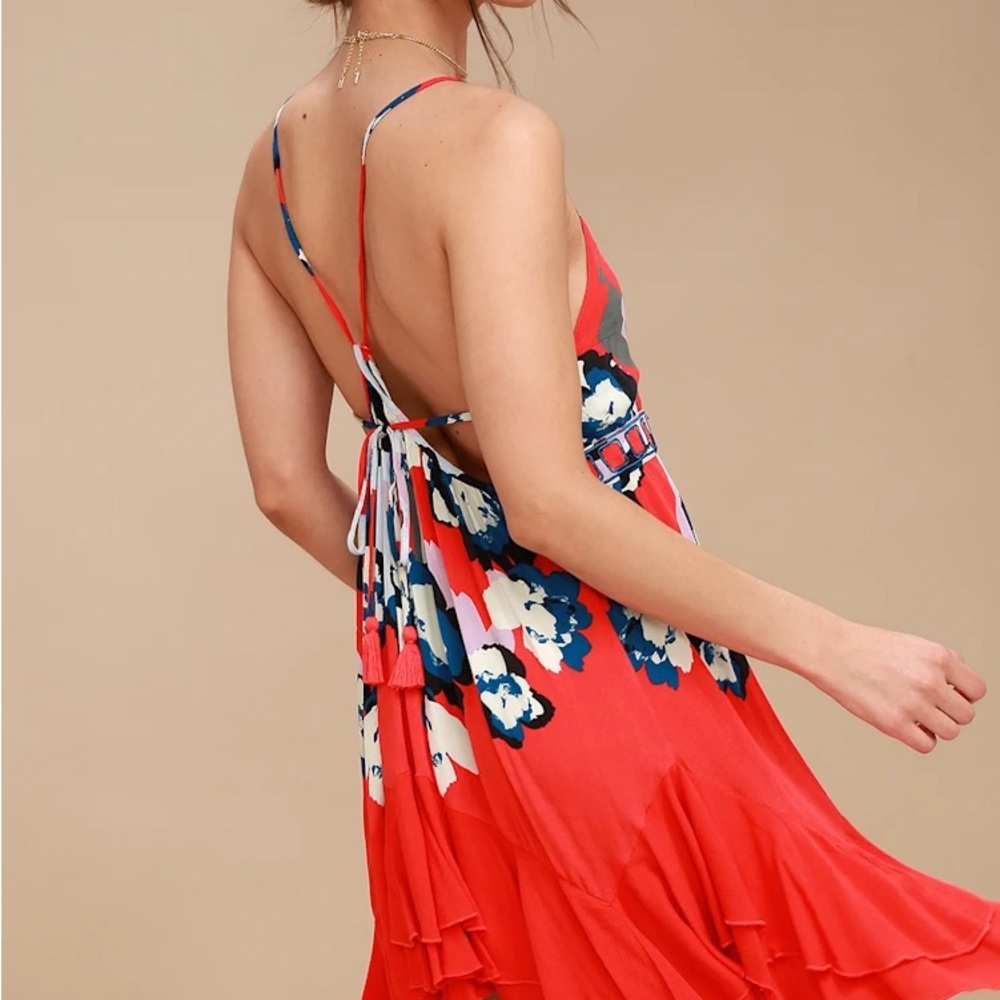 Free People Sweet Lucy Coral Red Print Slip